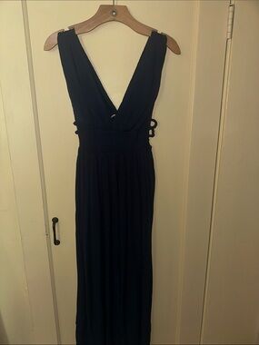 Double V-Neck Maxi Dress in Navy